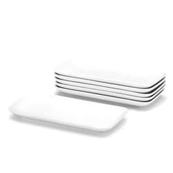 Miicol Small Platters Set of 6, Ceramic Rectangle Plates 9 Inch, Modern Sushi Plate Set, White Serving Dishes for Serving Food, Appetizer, Dessert, Dinner, Party