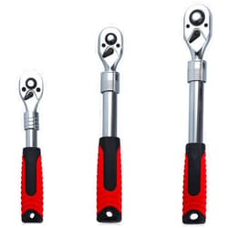 LEONTOOL 3 Piece Extendable Ratchet Set 1/4 3/8 1/2 Inch Drive Retractable Socket Wrench, 72 Tooth Reversible Ratcheting Feature Quick Release Locking Ratchets, CR-V, Soft Grip Handle Hand Tools