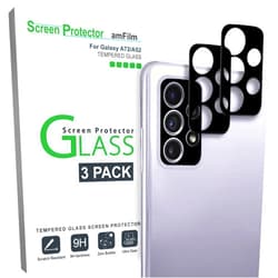 AmFilm (3 Pack) amFilm Camera Screen Protector for Samsung Galaxy A52/A72, Tempered Glass Camera Lens Protector, NO Flash Reflection, Black
