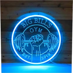 Kiparfod Custom Gym Name Neon Sign Dumbbell LED Neon Light Gym Blue Barbell Neon Light Sign for Sports Room, Home Gym, Fitness Club, Party Bar,Fitness Club Decoration