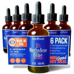 PureGood 6 Pack USP Methylene Blue 1% Solution (60 mL) Third-Party Tested Alcohol and Formaldehyde Free in Amber Dropper Bottle
