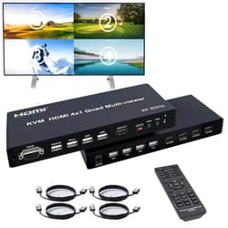SIGRAPID HDMI Multiviewer 4K@60Hz 4X1 with KVM PIP,4HDMI/4PC in 1 Out Seamless Switch 1 2 3 4 Way Screen Divider Supports KVM(keypad/PC/Mouse) IR Remote RS232 Panel Key Control 8 View Modes 1×1 2×1 3×1 4×1 et