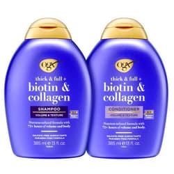 OGX Thick & Full + Biotin & Collagen Shampoo & Conditioner Set, (packaging may vary), Purple, 13 Fl Oz (Pack of 2)