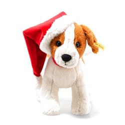Steiff Cozy Christmas Snuffy Dog with Santa Hat - Soft & Cuddly Holiday Stuffed Animal Dog, Premium Plush Toy (Brown & White, 10