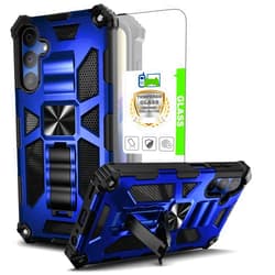 Telegaming for Samsung Galaxy A35 5G Case with Tempered Glass Screen Protector, Military Grade Drop Proof Protection Rugged Protective Phone Cover with Kickstand Shockproof - Blue