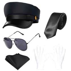 Honic 5 Pcs Chauffeur Costume Include Limo Driver Hat Gloves Handkerchif Glasses for Men Women Party Cosplay Dress Up