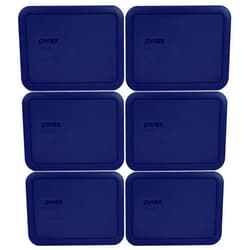 Pyrex 7210-PC 3 Cup Blue Rectangle Plastic Storage Lid, Made in USA - 6 Pack