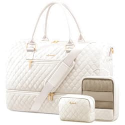 LOVEVOOK Travel Duffle Bag for Women, Weekender Overnight Bag with Shoe Compartment, Carry on Bag with Toiletry Bag, Gym Duffel Bag with Wet Pocket, Hospital Bags for Labor and Delivery 3 Pcs Set
