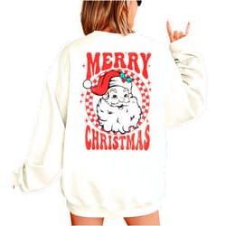MNLYBABY Merry Christmas Santa Sweatshirt Oversized: Women Christmas Shirt Santa Claus Sweater Christmas Vibes Retro Tops