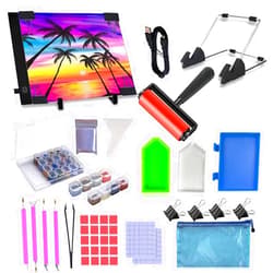 LIRUNQIU 59 Pcs Diamond Painting A4 LED Light Pad Kit, 5D Diamond Painting Accessories Tool Kit Full Drill for Adults and Kids, Supplies Includes Storage Case, Pens,Stand,Pad Board and More