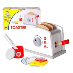 Play Brainy Pop Up Kid’s Toaster Toy with Kitchen Accessories, 8 Pc. Set, Interactive Early Learning Wood Playset with Wooden Bread, Plate, and Utensil, Girls and Boys 3+