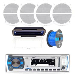 Enrock Marine Pyle Single DIN Marine Boat USB/SD Bluetooth Stereo Receiver Bundle Combo with Waterproof Cover, 4 x Enrock 6.5
