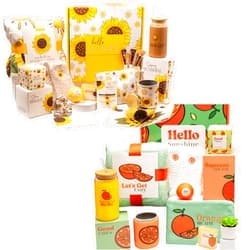 The Love Crate Co. Sunshine & Citrus Care Bundle: The Love Crate Co. Sunflower and Orange Gift Sets for Women - Get Well Soon, Thinking of You, Spa Kit, Birthday Gift Basket