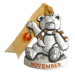 Gloria Duchin Birthstone Bear-November Christmas Ornament, Silver and Red