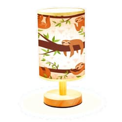 LOPYEIJFG Minimalist Bedside Table Lamp Sloth Seamless Cute Little Sleepy Baby Animal Wood Nightstand Lamp Bedside Desk Lamp Wood Base Flaxen Fabric Shade for Bedroom Living Room 5.5x11inch