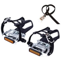 Newsty Bike Pedals with Clips and Straps for Outdoor Cycling and Indoor Stationary Bike 9/16-Inch Spindle Resin/Alloy Bicycle Pedals