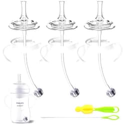 Qunland Plastic-Free Straw Cup Conversion Kit for Philips Avent Natural Baby Bottle, Sippy Cup Transition Kit with All Silicone Straw Top Nipples, Metal Weighted Straws, Brush & Handles for Toddler 6+ Month
