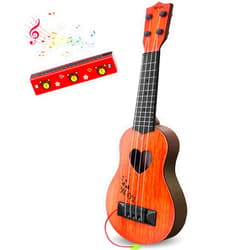 Hhobby Stars Kids Guitar Musical Toy Ukulele Classical Instrument(Brown),with Extra Harmonica 16 Holes