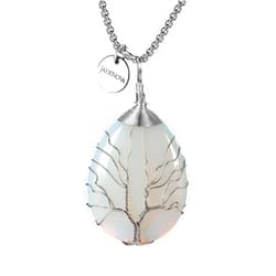JADENOVA Healing Crystal Necklace for Women Tree of Family Pendant Family Tree Wire Wrapped Jewelry Energy Healing Teardrop pendant (24 Inches Stainless Steel Chain)