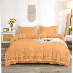 Velosso Luxurious 1 Piece Double Ruffle Duvet Cover with Zipper Closure, 100% Egyptian Cotton, 1000 Thread Cotton (Full/Queen Size Sand Solid)