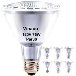 Vinaco PAR30 Long Neck 75W, 6 Pack Long Lasting PAR30 Halogen Flood Light Warm White 2800K, PAR30 Dimmable, High Output PAR30 Flood Light Bulb 120V with E26 Base for Indoor/Outdoor