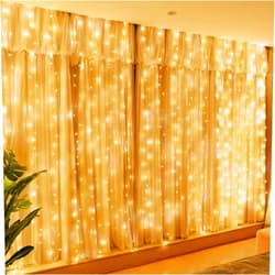 HXWEIYE 300LED Fairy Curtain Lights, 9.8x9.8Ft Warm White USB Plug in 8 Modes Christmas String Hanging Lights with Remote for Bedroom, Indoor, Outdoor, Weddings, Party