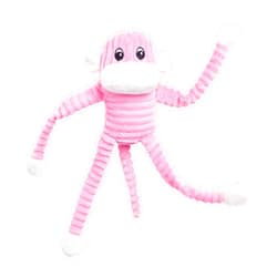 ZippyPaws Crinkle Monkey - Interactive Dog Toys to Keep Them Busy, Squeaky Plush Pet Toy for All Breeds, Cute Gift for Small and Medium Dogs, Contains 1 Round Squeaker - Small, Pink