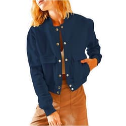 EVALESS Womens Jacket 2024 Fall Winter Long Sleeve Stand Collar Shacket with Side Pocket Lightweight Coat