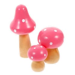 IWOWHERO Realistic Mini Mushrooms for Garden Decor 3pcs Wooden Mushroom Figurines Bright Pink Color