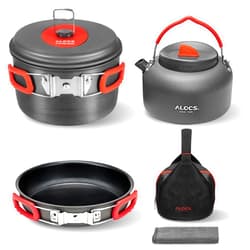 Alocs Camping Cookware, Alumina Camping Cooking Set with Camping Kettle, Lightweight Portable Camping Gear, Non-Stick Camping Pan Included Storage Carry Bag for Outdoor Backpacking Hiking and Picnic