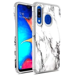 Rosebono Fashion Rosebono Compatible with Samsung Galaxy A21 Case, Slim Hybrid Dual Layer Shockproof Hard Cover Graphic Fashion Cute Colorful Silicone Skin Cover Armor Case for Samsung Galaxy A21 (White Marble)