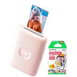Fujifilm 16767208 Instax Mini Link 2 Smartphone Printer Soft Pink Bundle Instax Mini Twin Pack Picture Format Instant Daylight Film 20 Shots