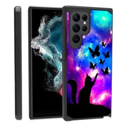 ZOXOHO Galaxy S22 Ultra Case, Heavy Duty 2 in 1 Dual Layer Hybrid Hard PC & Soft Silicone Shockproof Protection Case for Samsung Galaxy S22 Ultra 5G, Galaxy Nebula Cat and Butterfly