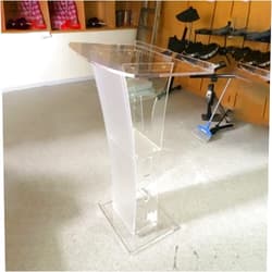 BIBOYA Podium Clear Acrylic Podium Lectern Stand Pulpit, Floor Standing Lecture Presentation Stand w/Storage Shelf, Business Conference Speaking Lectern