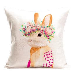 Doitely Adorable Animals Watercolor Rabbit Bunny with Flower Home Decor Pillow Covers Cute Animal Cotton Linen Throw Pillow Case Cushion Covers 18x18 Inch for Couch Sofa (Rabbit)