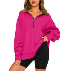 GOFULY Sweatshirt For Women Fall Quarter Zip Pullover Baggy Solid Outfits Long Sleeve Lapel Collared Clothes 2024 Trendy