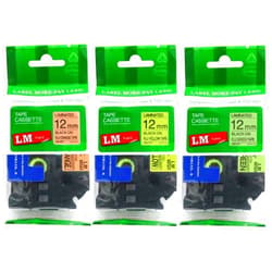 LMe Tapes for PT1010 3 Fluorescent Tape Value Pack for Brother PT-1010-12mm Black on Orange, Black on Green, Black on Yellow Compatible TZe P-Touch Tape for Brother Model PT1010 Label Makers