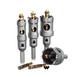 GSTK Hole Saw 6 PCS, Hole Saw for Metal, TCT Hole Cutter, 4 Drill Saws with 2* Extra Pilot Center Bits, 2* Springs for Metal, Iron and Stainless Steel