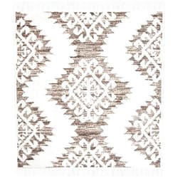 SAFAVIEH Moroccan Tassel Shag Collection 4' Square Ivory / Brown MTS652A Boho Non-Shedding Living Room Bedroom Dining Room Entryway Plush 2-inch Thick Area Rug