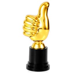 Gosknor Golden Thumbs Up Trophy, 5.12in Engraving Funny Plastic Winner Award Status Sculpture for Celebrations Sports Game Classroom Job Football Competition Rewards Gift for Humorous Recognition