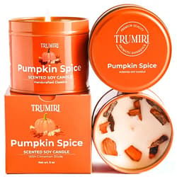 TRUMIRI Pumpkin Spice - Cinnamon Soy Candles for Home Scented - for Fall Halloween Thanksgiving Holidays - 5oz Natural Clean Non Toxic Long Lasting Highly Scented Pet Safe Luxury Tin with Essential Oils