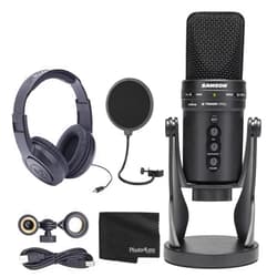 Samson G-Track Pro USB 24-bit Studio Condenser Mic with Audio Interface Bundle Professional Stereo Headphones + Pop Filter + Cloth (4 Items)