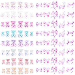 PAGOW 184pcs Cute Bear Nail Art Decorations,Bear Resin Crystal Aurora Rhinestones Colorful Nail Charm with 5 Styles Bow Nail Glitter Accessories for Nail Art Design Manicure (84pcs Bear,100pcs Bows)