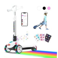 iScooter iK2/iK2pro Electric Scooter for Kids Ages 3-8, Bluetooth Music Speaker, LED Light Wheels, Thumb Accelerator, 3 Adjustable Height Toddler Motorized Scooters, Foldable Scooter for Girls/Boys