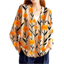 Zaswen Womens Knit Oversized Sweater Coat Cute Floral Sweaters Cardigan V Neck Button Down Warm Fall Pullover Cardigan Jacket