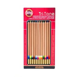 Koh-I-Noor Tri-Tone Multi-Colored Pencil Set, 12 Assorted Colors in Tin and Blister-Carded (FA33TIN12BC)