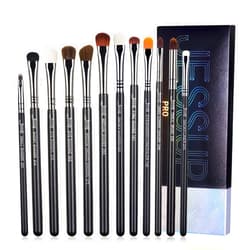 Jessup Eyeshadow Brush Set 12pcs Eye Makeup Brushes Set Professional Premium Sythetic Eye Shadow Blending Smoky Shader Concealer Brush Black T339