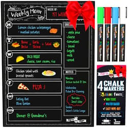 CHALKY CROWN Magnetic Dry Erase Menu Board for Fridge Includes 4 Liquid Chalk Markers - Weekly Meal Planner Blackboard, Grocery List and Notepad for Kitchen Refrigerator - Chalkboard Magnet