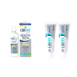 CloSYS Healthy Teeth Oral Rinse Mouthwash - 32 Fl Oz & Silver Fluoride Toothpaste for Adults 55+, 3.4 Ounce, Gentle Mint, Travel Size, TSA Compliant, pH Balanced, Enamel Protection, Sulfate Free