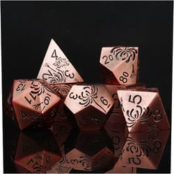 Haxtec Metal DND Dice Set Flower Polyhedral D&D Dice for Dungeons and Dragons Gift TTRPG Metal Dice MTG Game Table Leather Dice Bag- Copper